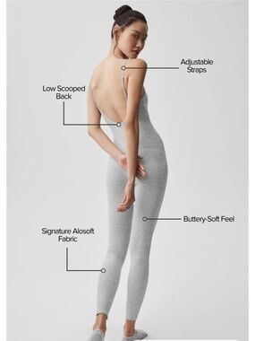 ALO Yoga Light Gray Slim-Fit Spaghetti Strap Bodysuit